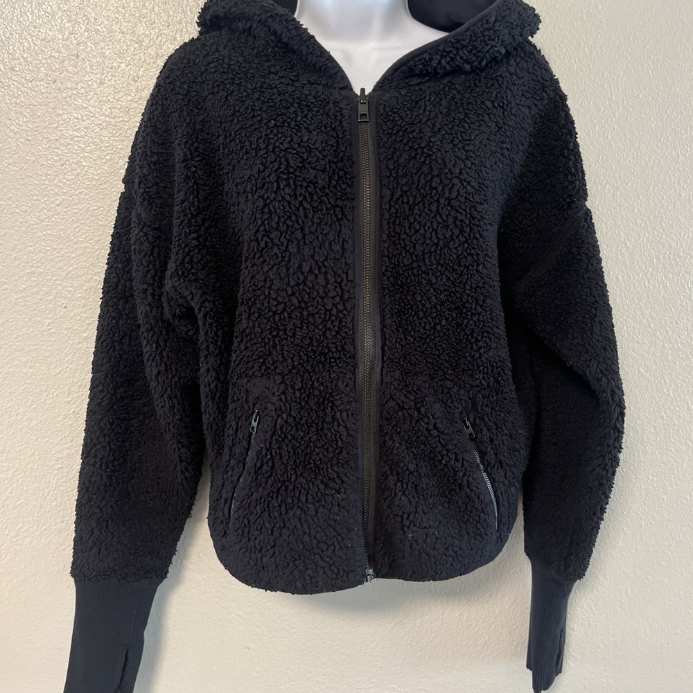 Athleta Jacket Women's XS black Short Sherpa lined Reversible Full Zip thumbhole - Picture 4 of 10